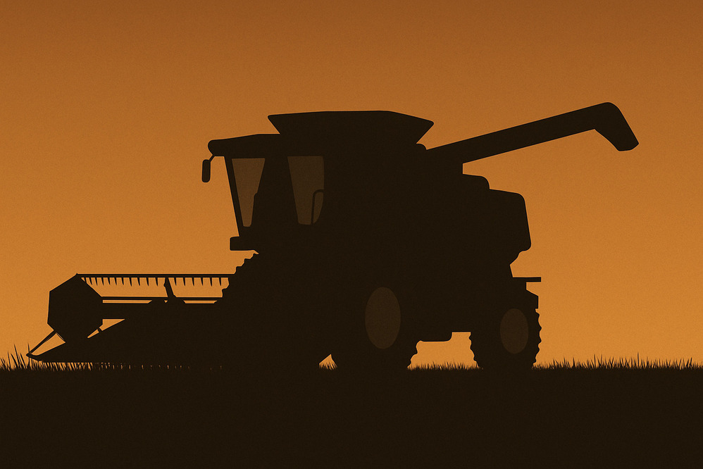 Combine harvester working in crop field